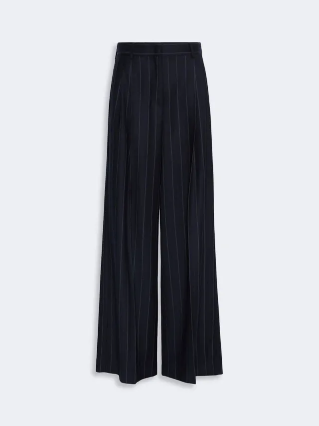 Weekend Max Mara Nebbie Pantalone Lana Blu Gessato