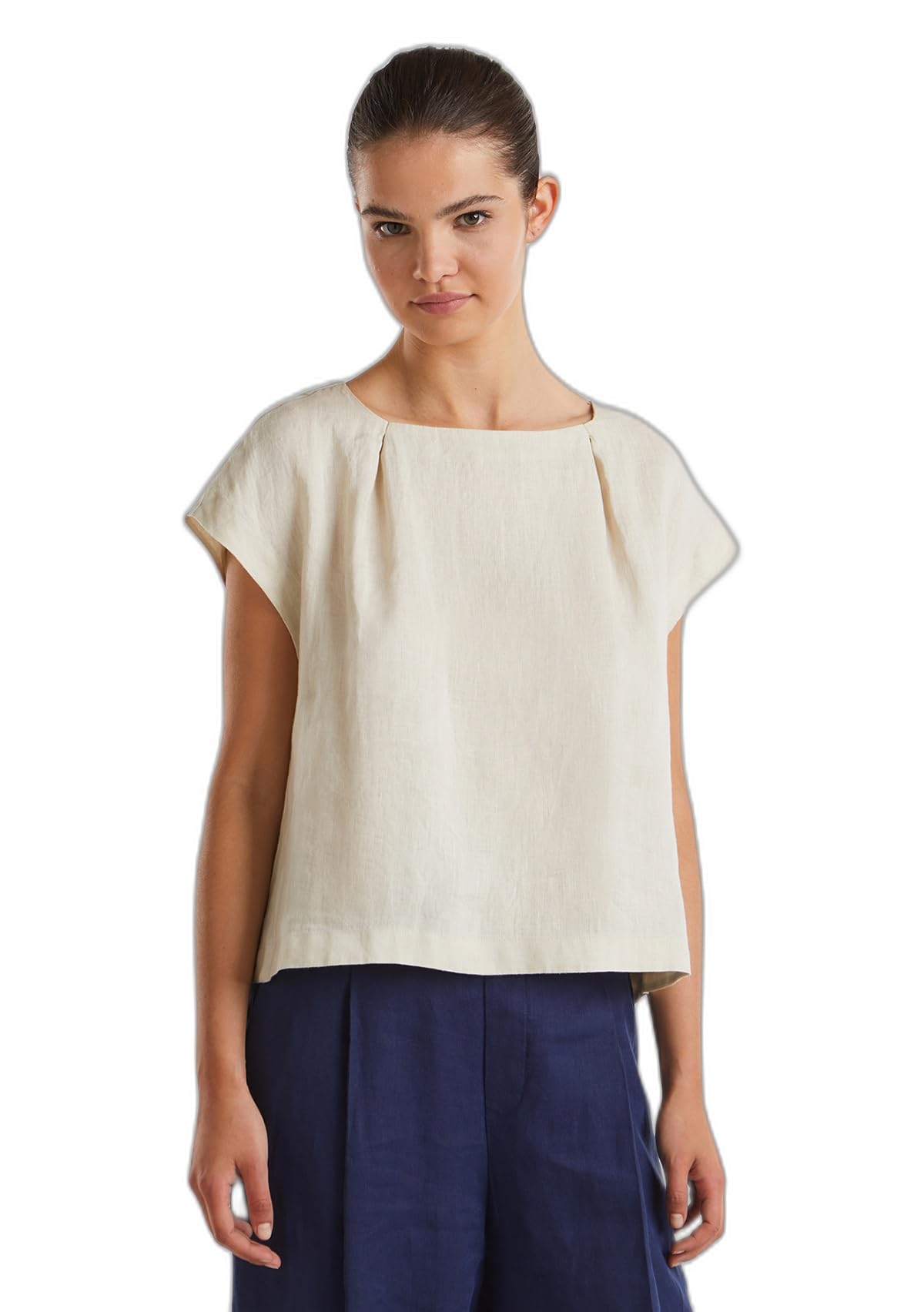 Benetton Blusa 5bmldq079 Donna Rossa in Lino