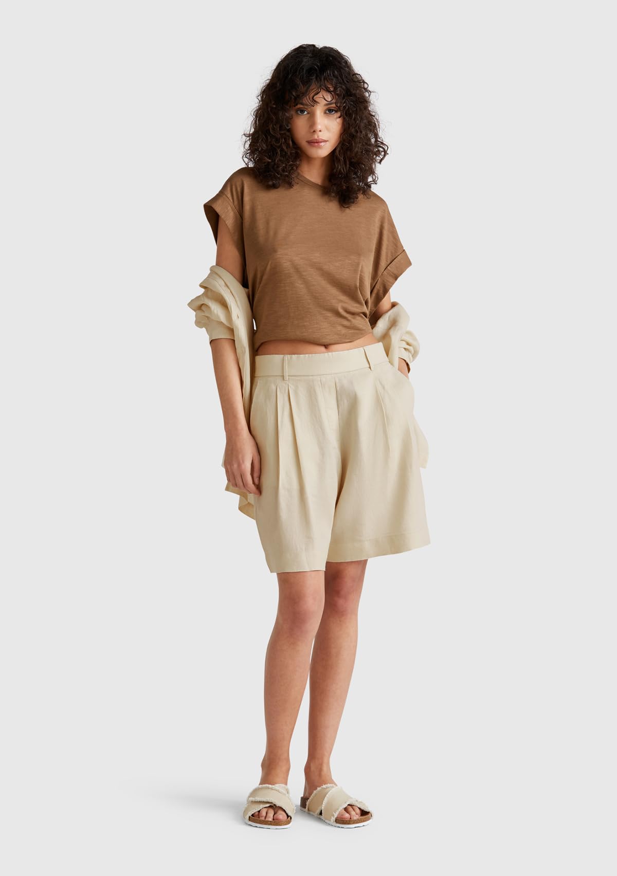 Benetton Bermuda Lino Pantalone Corto Doppia Pince