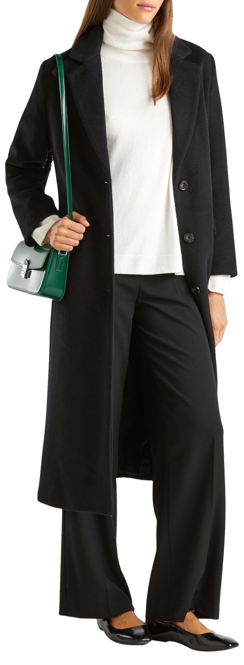 Benetton Cappotto 28hfdn069 Donna Lungo Lana