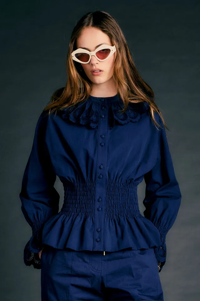 Karen Walker Treasurer Shirt camicia navy ricamo