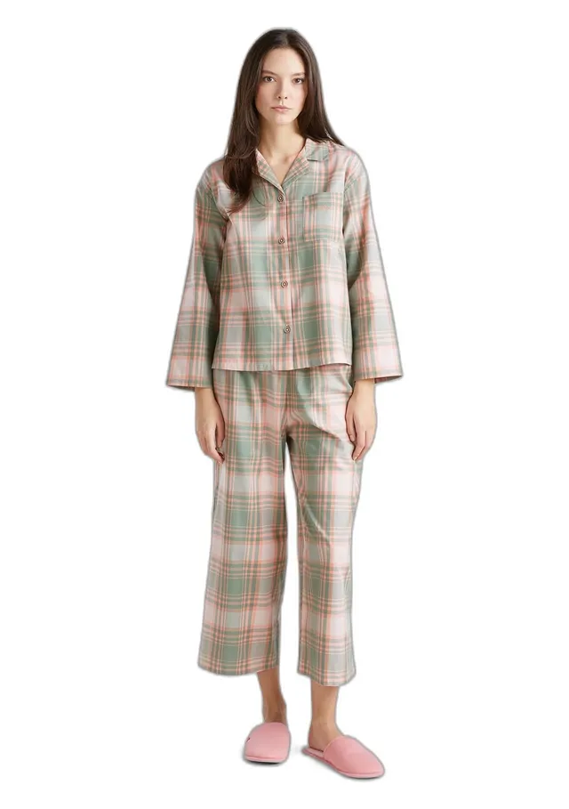 Benetton 4yms3p00n Set Pigiama Donna L Flanella Aperto