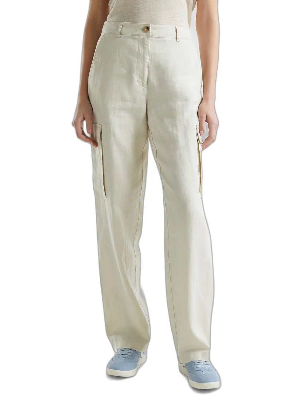 Benetton Pantaloni Donna lino cargo Beige 152 taglia 36