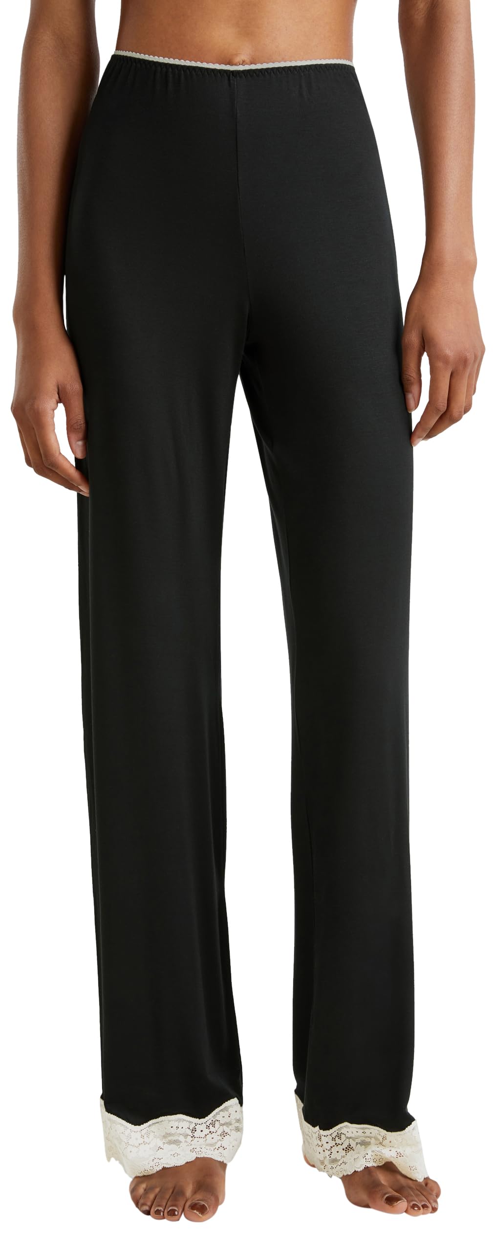 Benetton 3z123f04a Pantalone Pigiama Donna Lungo Nero