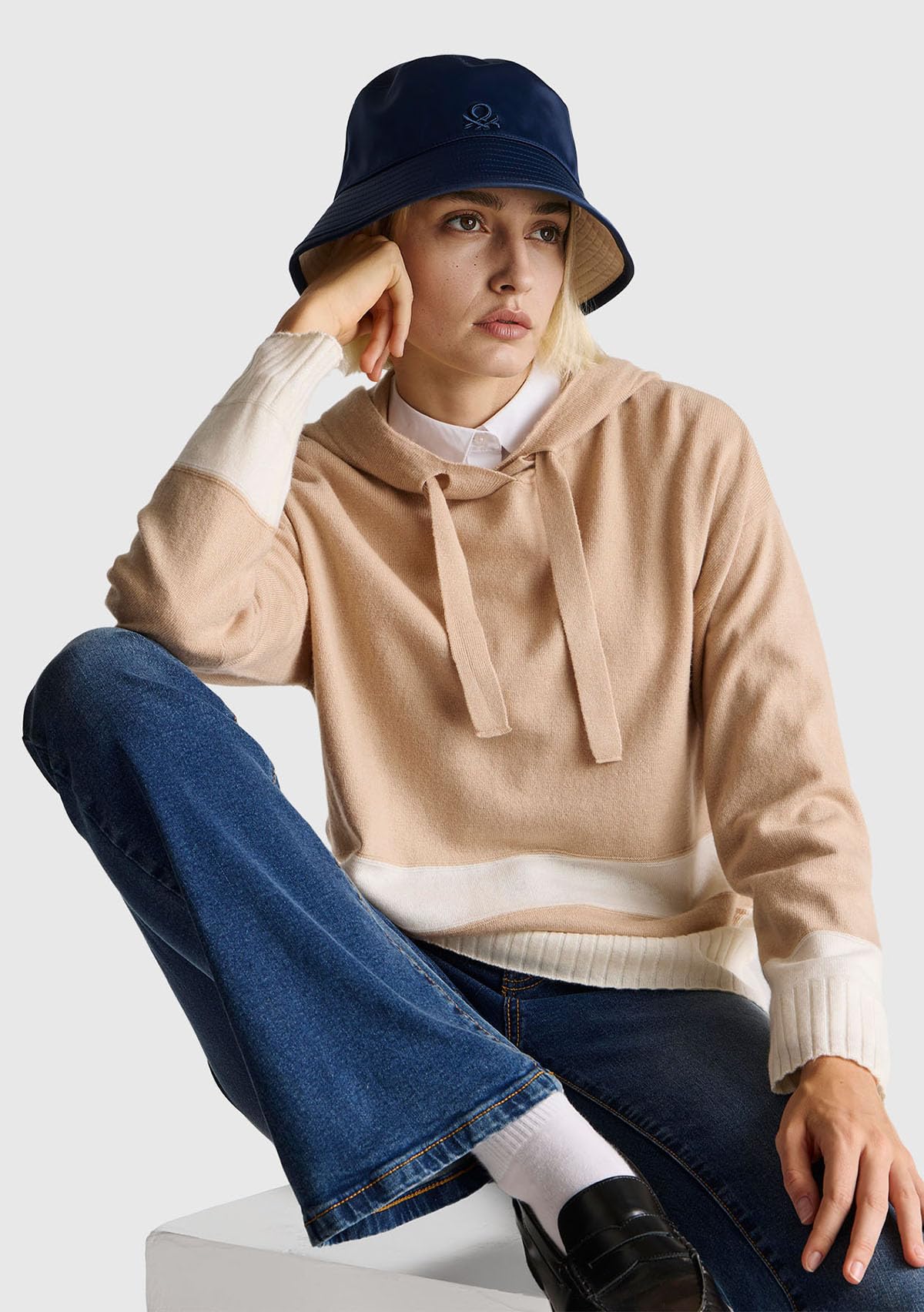 Benetton Felpe e Tute Felpa con Cappuccio Boxy a Righe