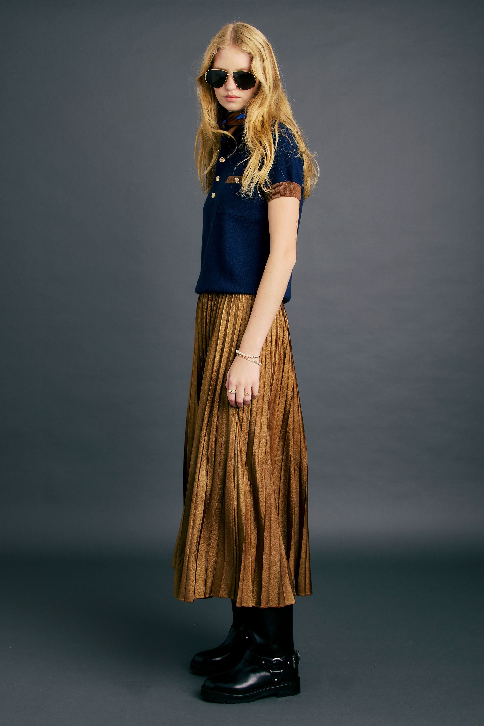 Karen Walker Amélie polo maglia navy merino-cashmere