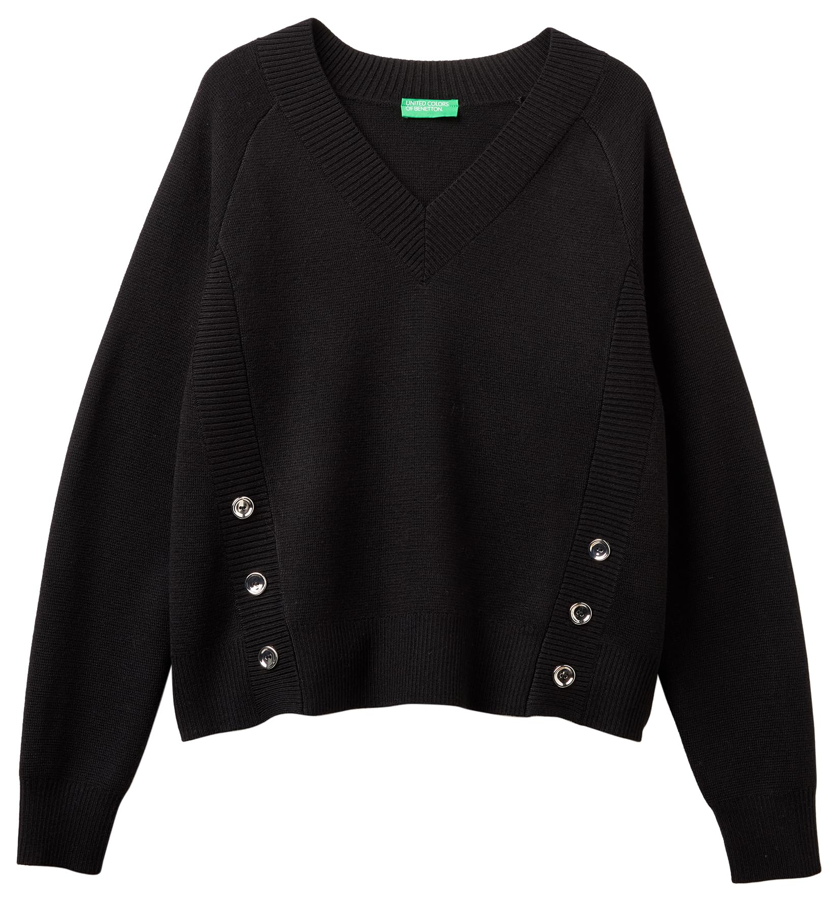 Benetton Maglieria 1j9yd403s maglione scollo a V nero bottoni