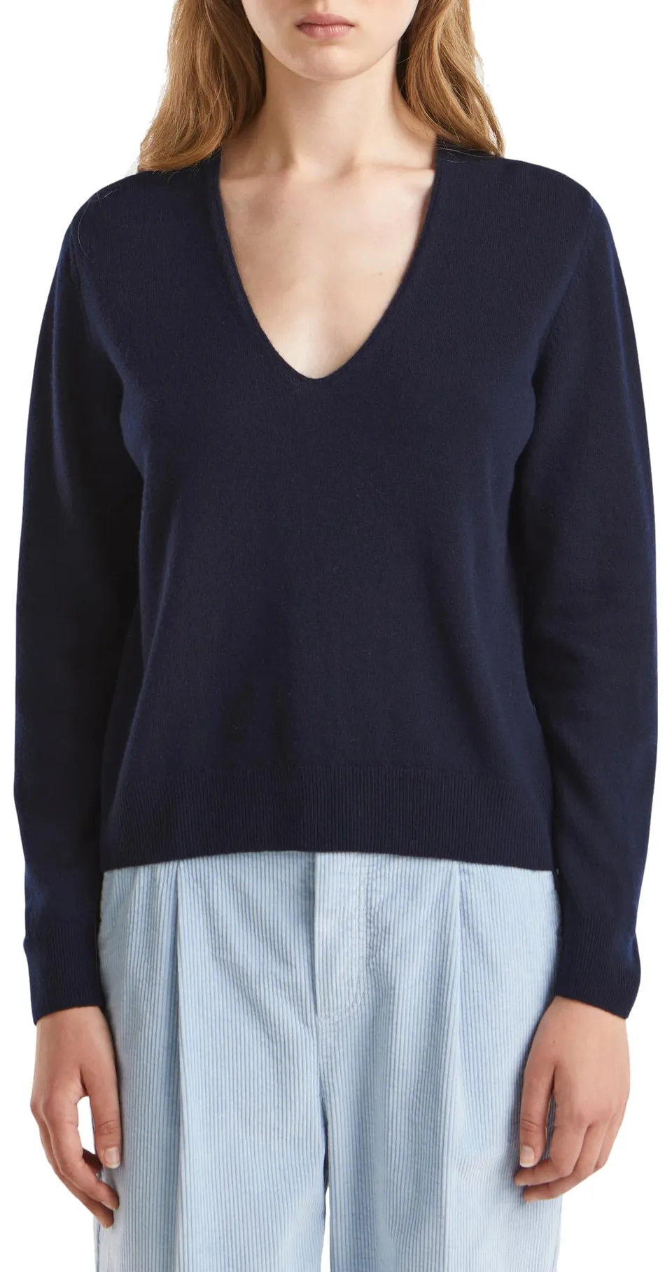 United Colors of Benetton 1002d401y Maglione Donna Scollo V Blu