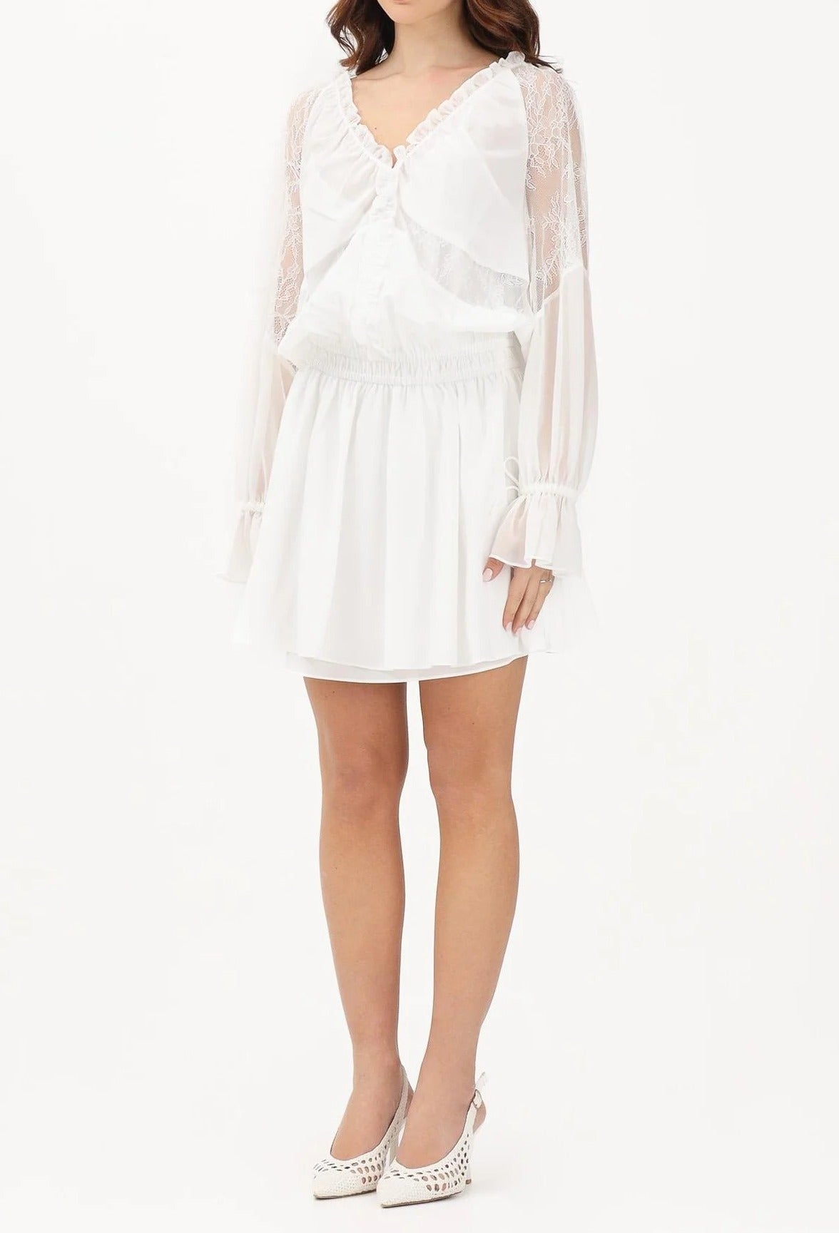 Pinko Aggie 106293 A336 Abito Corto Bianco Pizzo