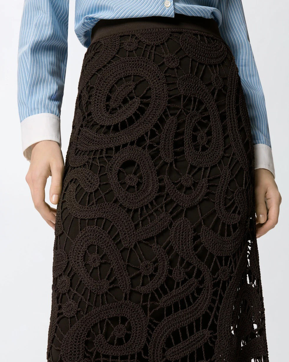 Pinko Maestrale 106353 A354 gonna midi marrone crochet