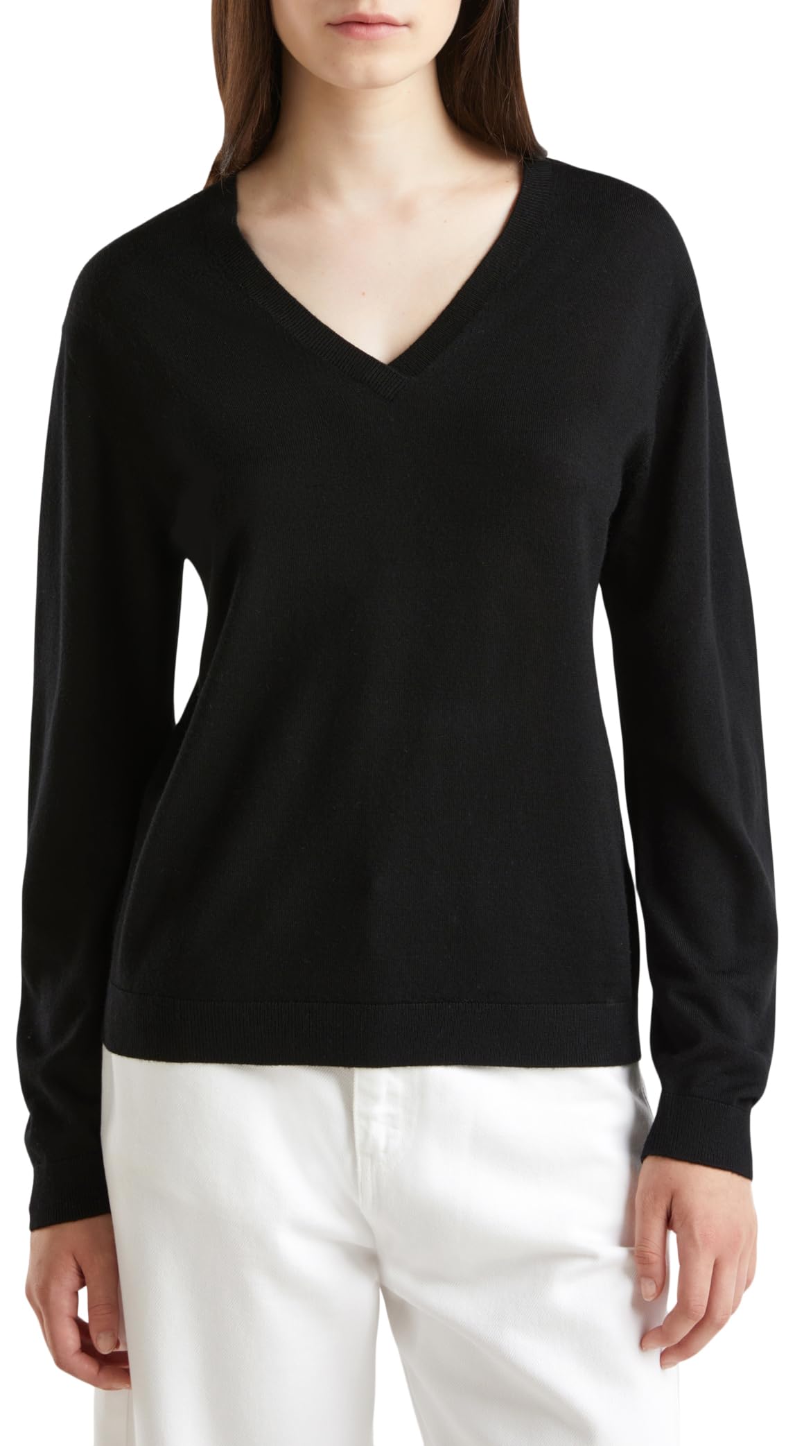 Benetton Maglia Scollo V Donna Lana Regular