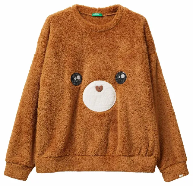 Benetton 3ukc3m07z Maglione Donna Pellicciotto Marrone