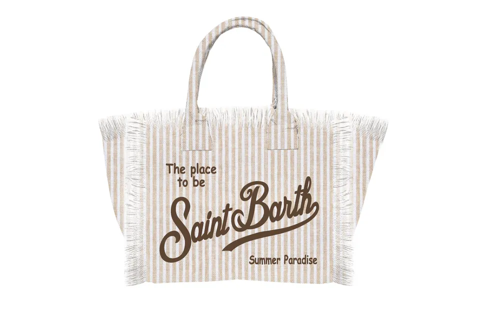 MC2 Saint Barth Vanity Mini Linen Borsa Donna Beige Stripes Lino