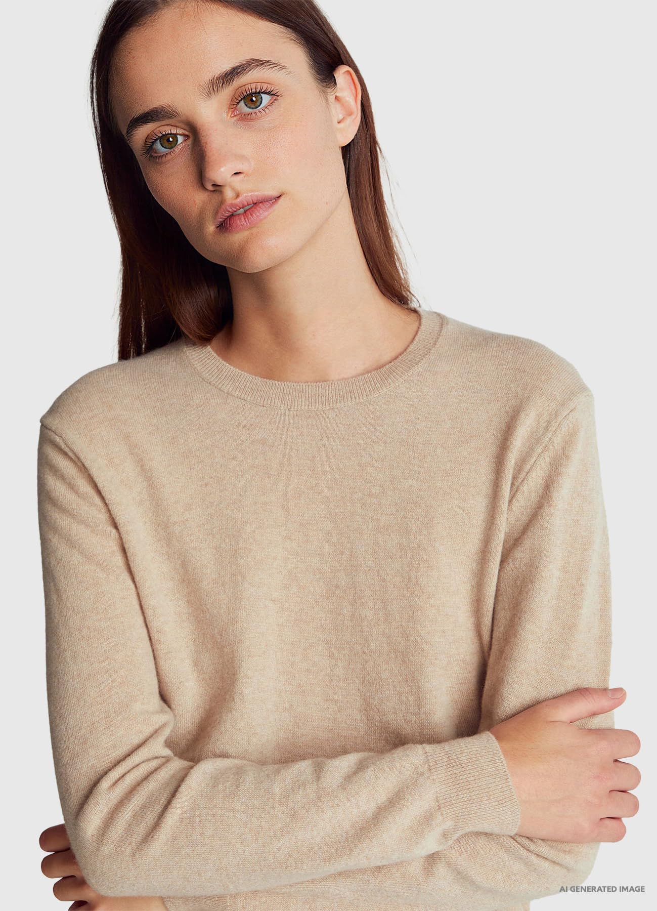 Benetton 1002d1k01 maglione donna beige 562 girocollo