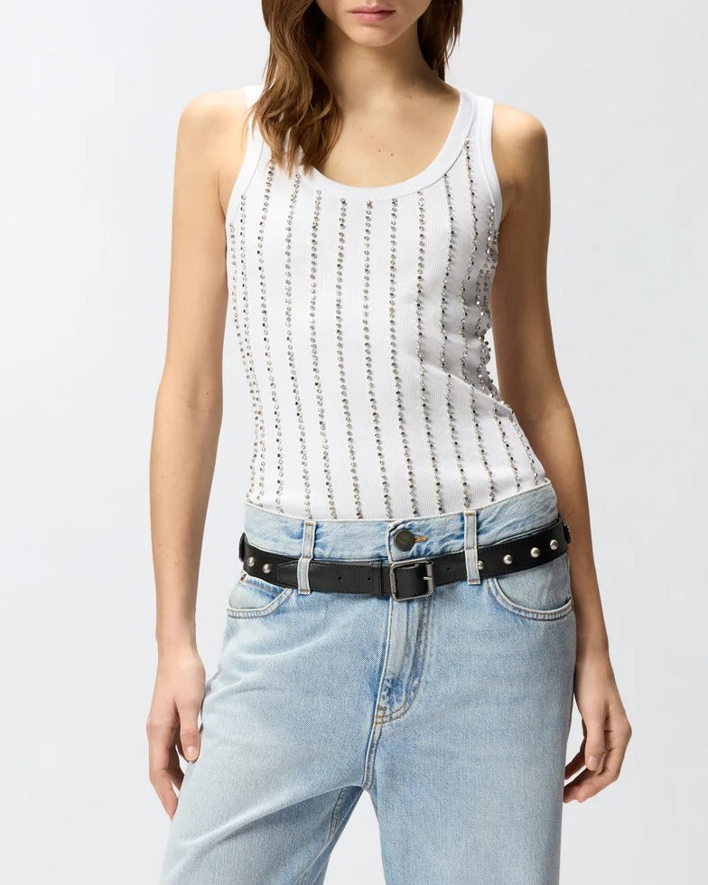 Pinko Cecily 106265 A334 canotta bianco righe strass