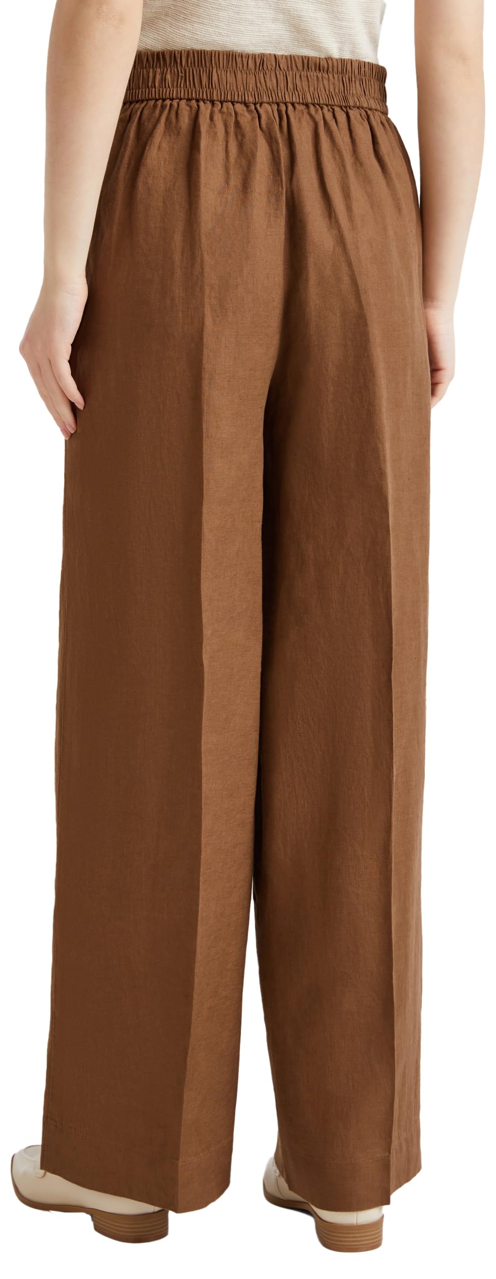 Benetton Pantaloni Donna Lino Palazzo Elastico