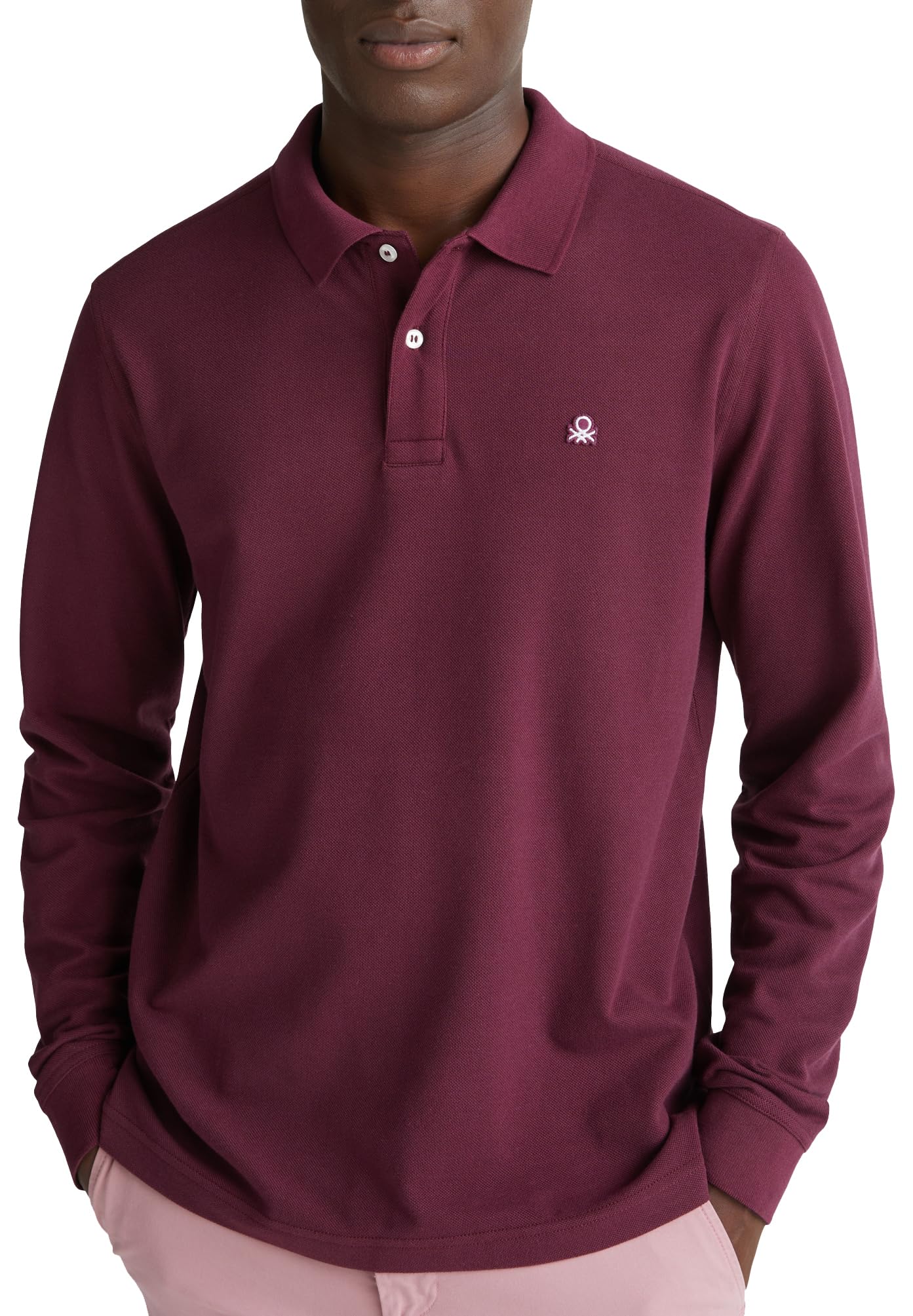 Benetton 3089j3204 polo uomo rossa manica lunga cotone