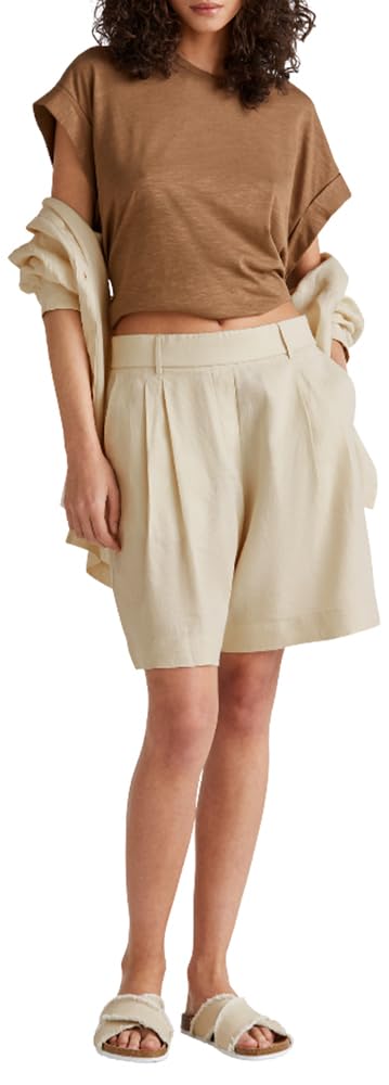 Benetton 4AGHD901V bermuda donna beige in lino