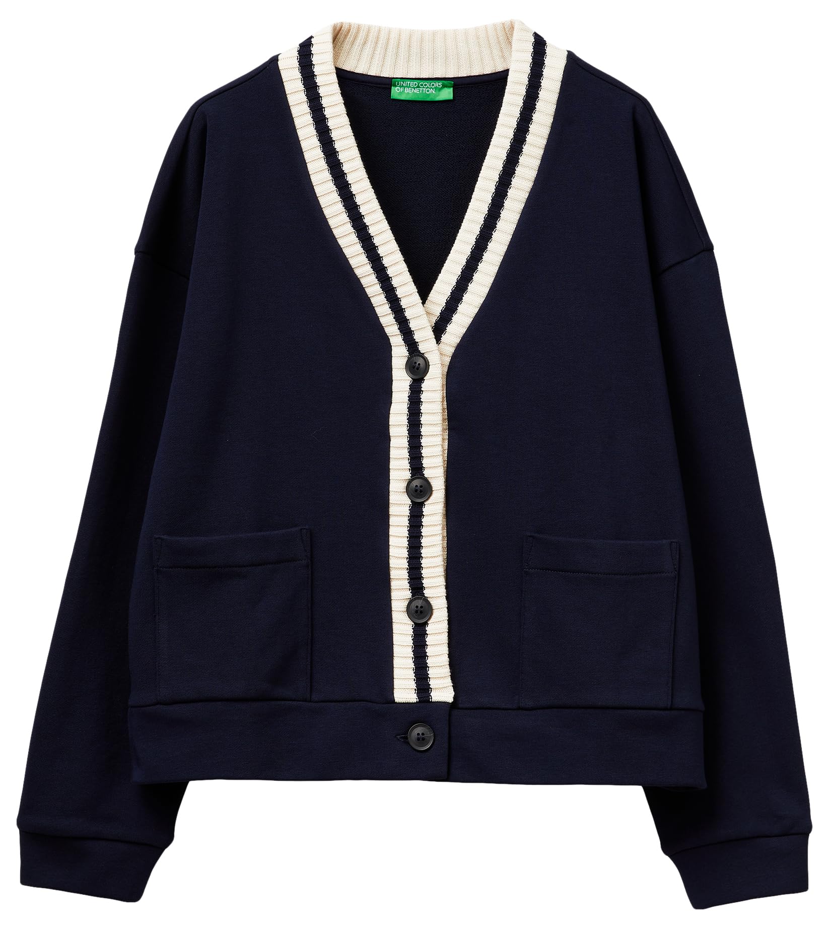 Benetton 3PTPD6006 Cardigan Felpa Donna Bianco XS Tasche