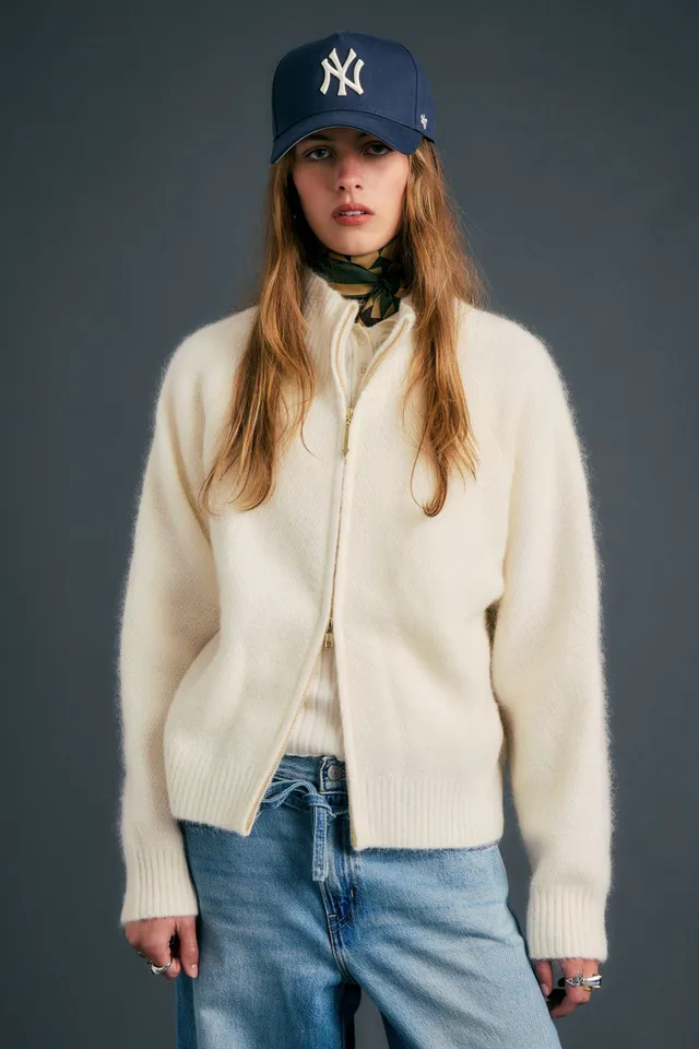 Karen Walker Nestle Knit Bomber maglia Ivory mohair zip