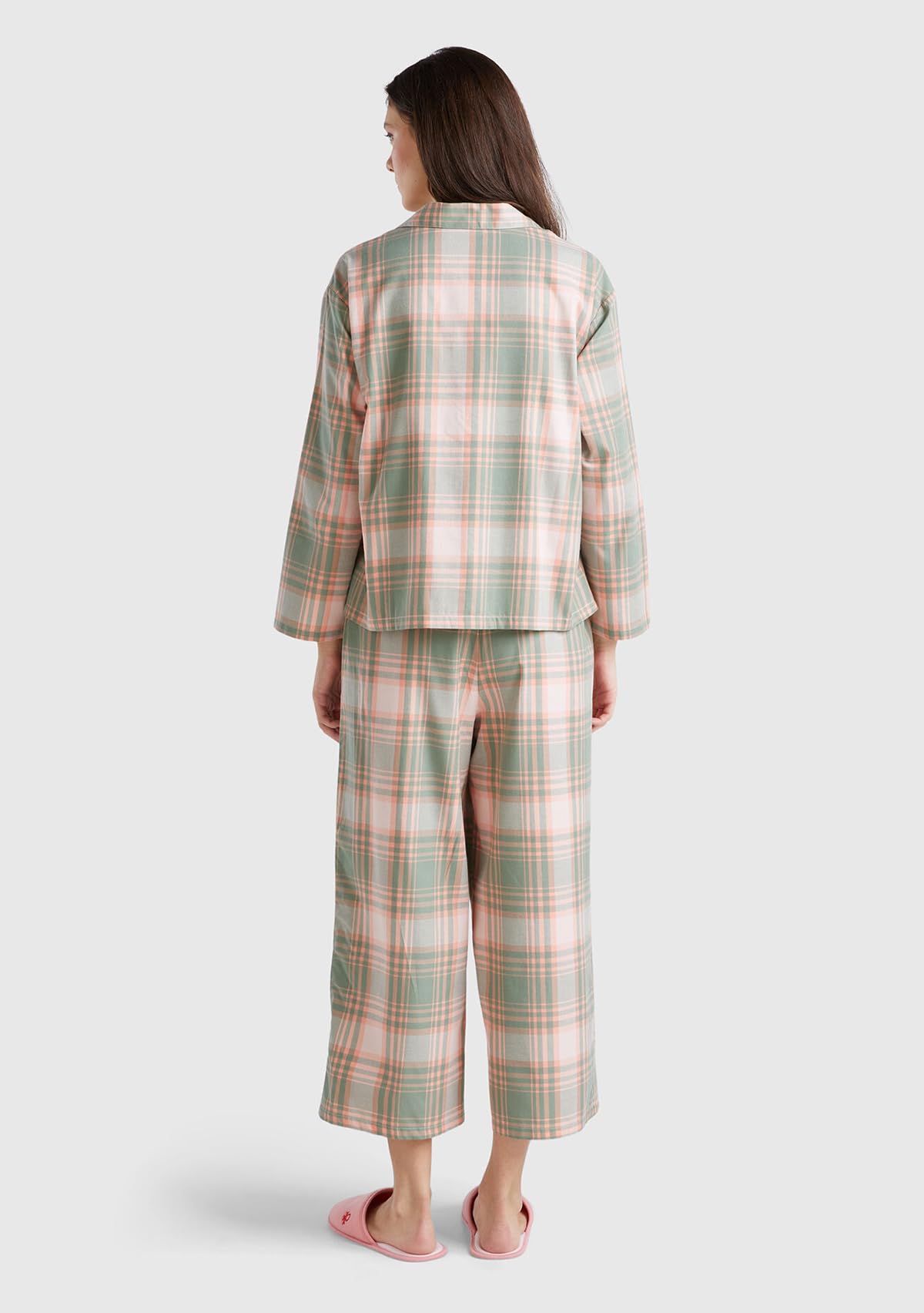 Benetton 4yms3p00n Set Pigiama Donna L Flanella Aperto