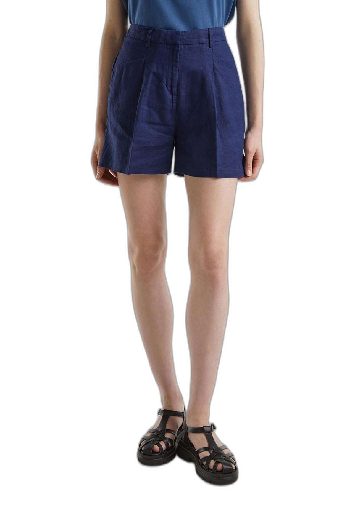 Benetton 4aghd9013 short lino donna vita regular con tasche