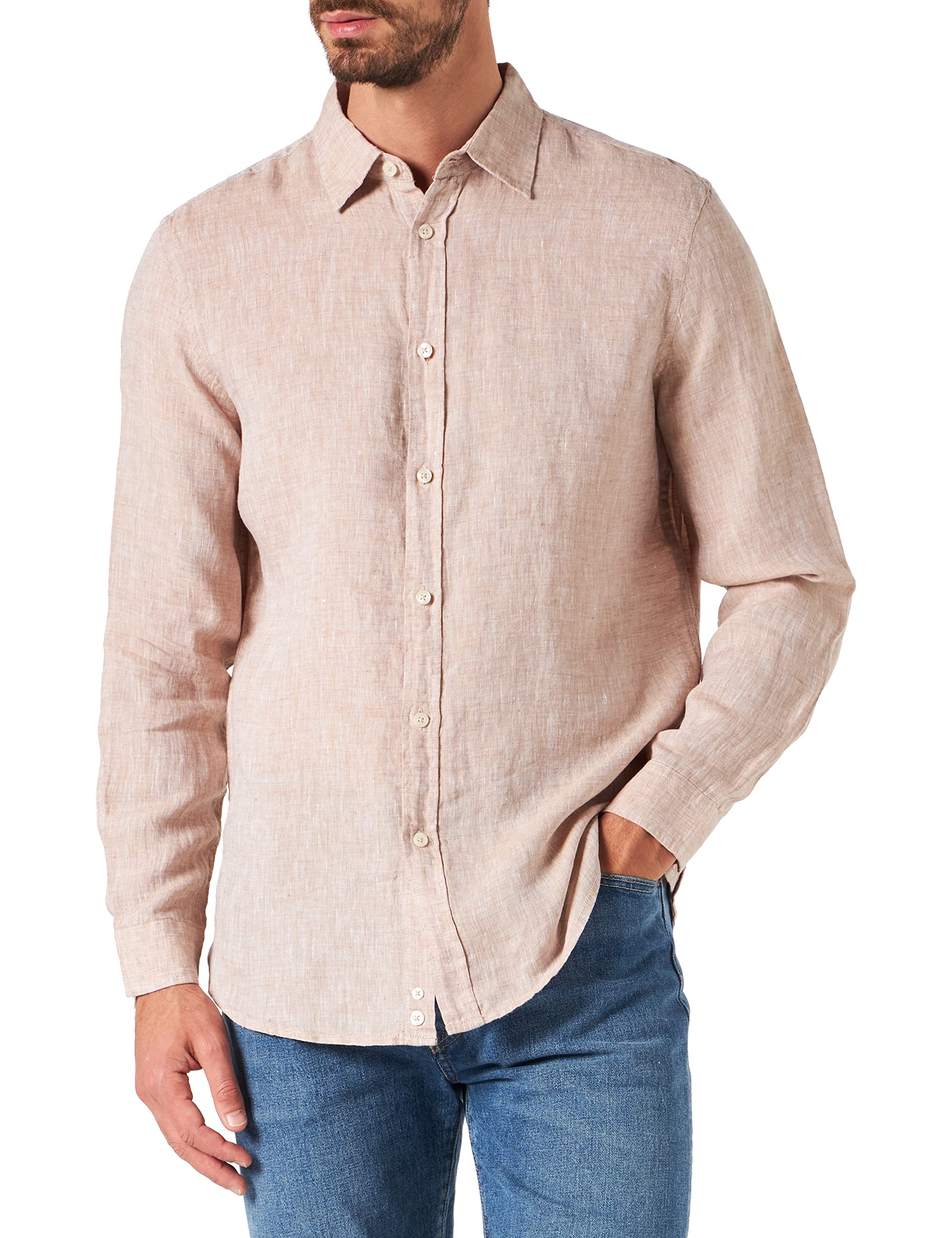 Benetton 5bku5qjg8 camicia uomo lino manica lunga XS