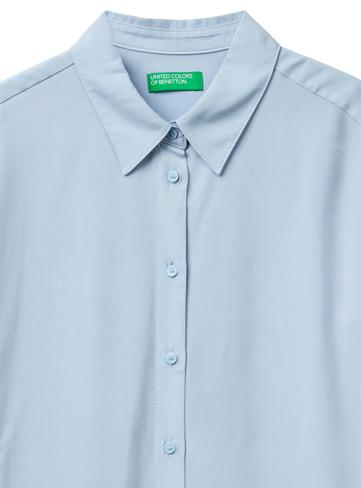 Benetton 5WPWDQ0B1 Camicia Blu Viscosa Regular