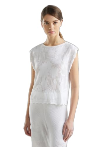 Benetton Canottiera Donna Bianca Maglia Pizzo XS