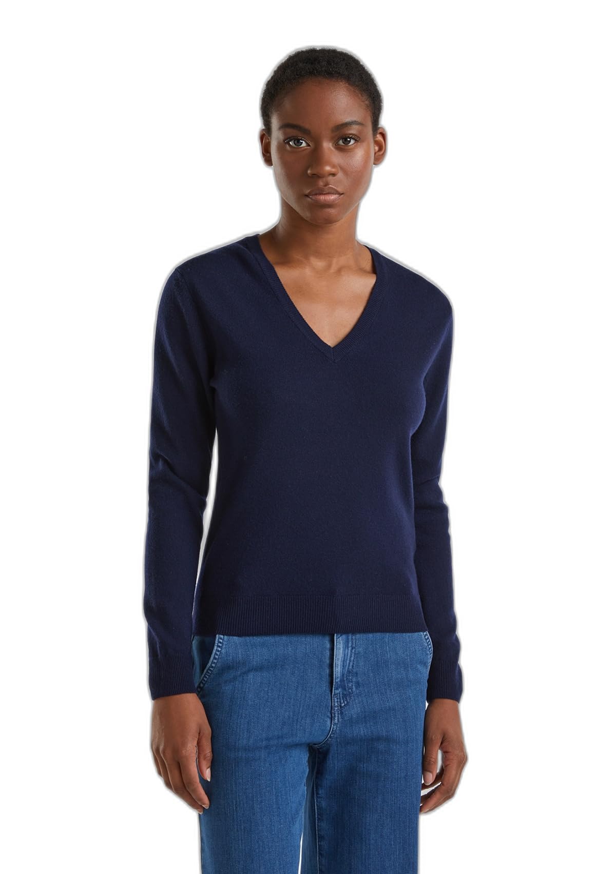Benetton Maglia Scollo V 1002d4488 Maglione Donna manica lunga