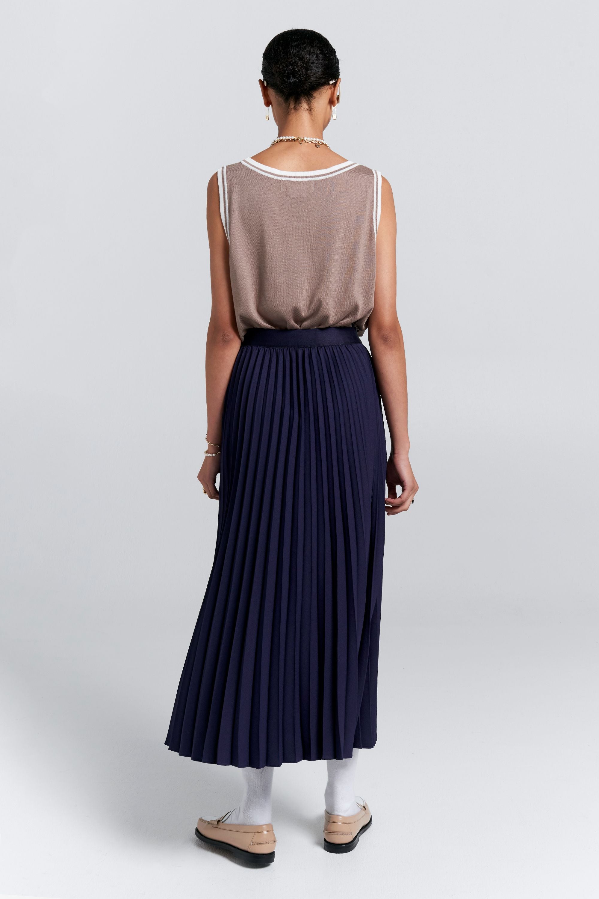 Karen Walker Sunray Gonna Navy plissettata midi