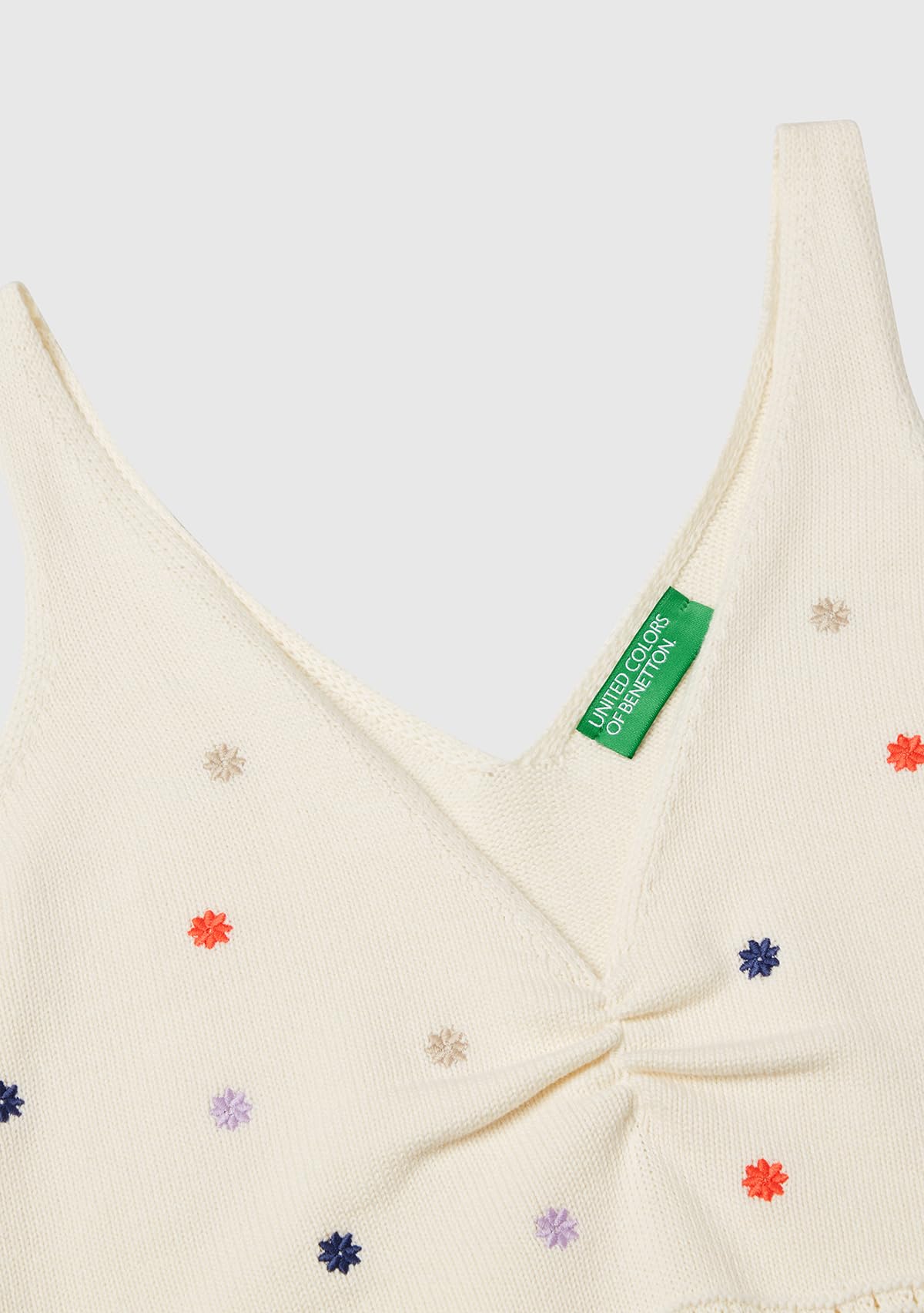 Benetton canotta donna M regular cotone fiori ricamati