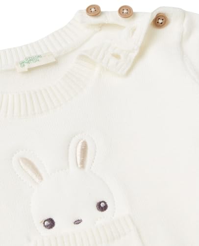 Benetton Maglione Neonato 56 Girocollo con Coniglietto