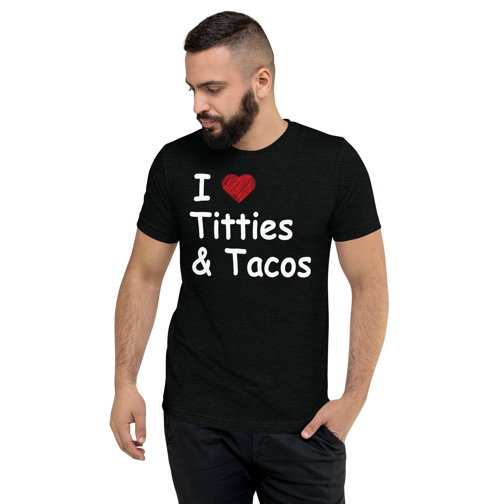 Pure Trash I ❤️ Titties & Tacos Maglietta Uomo Triblend Regular