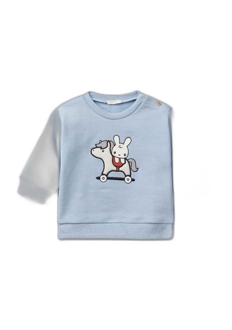 Benetton Maglia Tuta Bimbo Celeste 50 Cotone Ricamata