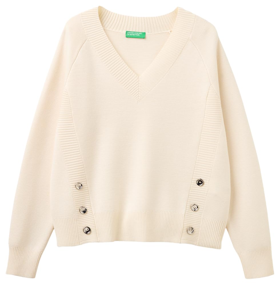 Benetton Maglieria 1j9yd403s maglione scollo a V nero bottoni
