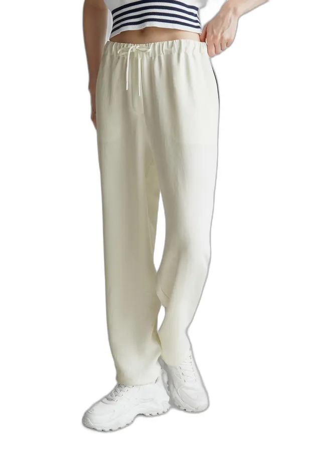 Benetton Pantaloni Donna S Blu Effetto Crinkle