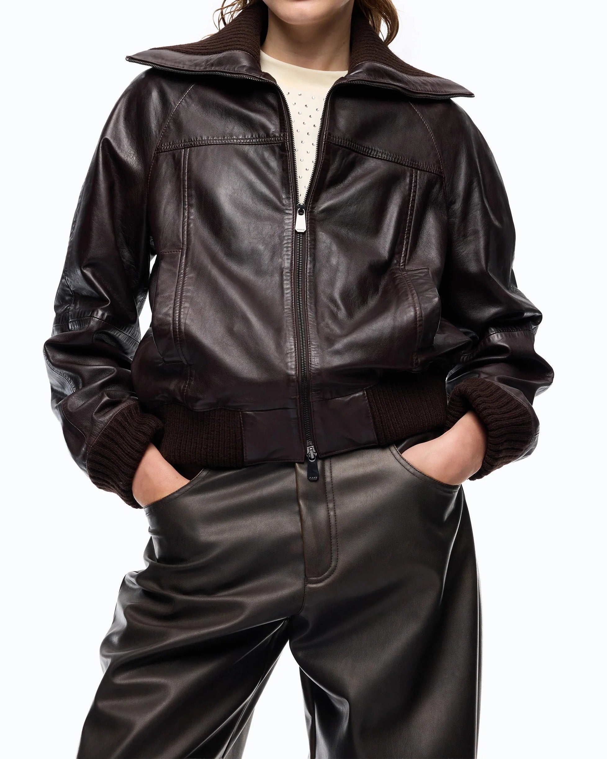 Pinko Bluma 107166-A31X bomber pelle testa di moro
