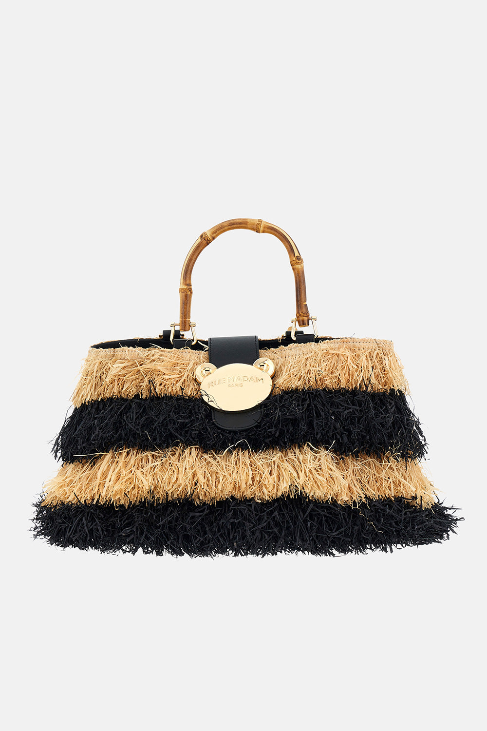 Rue Madam Riad Fringes 1555 Secchiello Raffia Nero