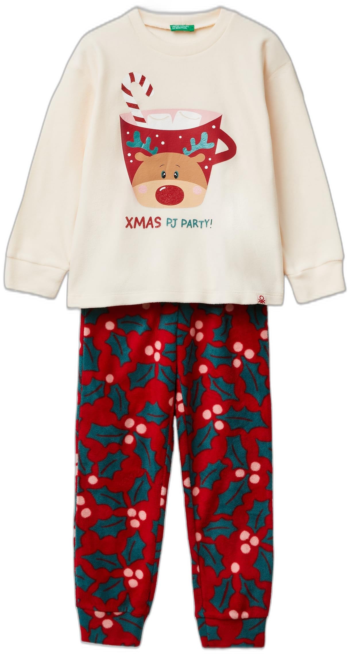 Benetton 3I470P09H Set Pigiama Bambini Verde Pile Xmas
