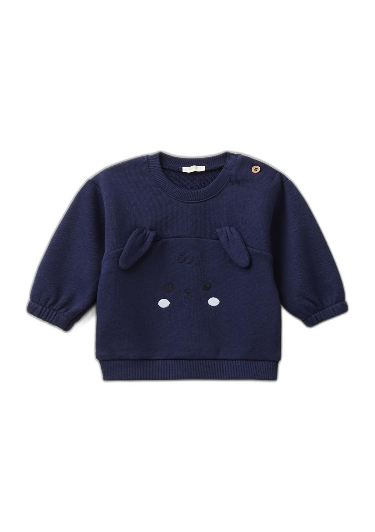 Benetton 3j70a1058 Felpa Bimbi Blu girocollo orecchie