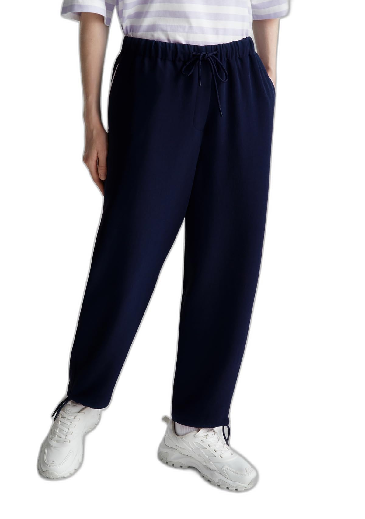 Benetton Pantaloni Donna S Blu Effetto Crinkle