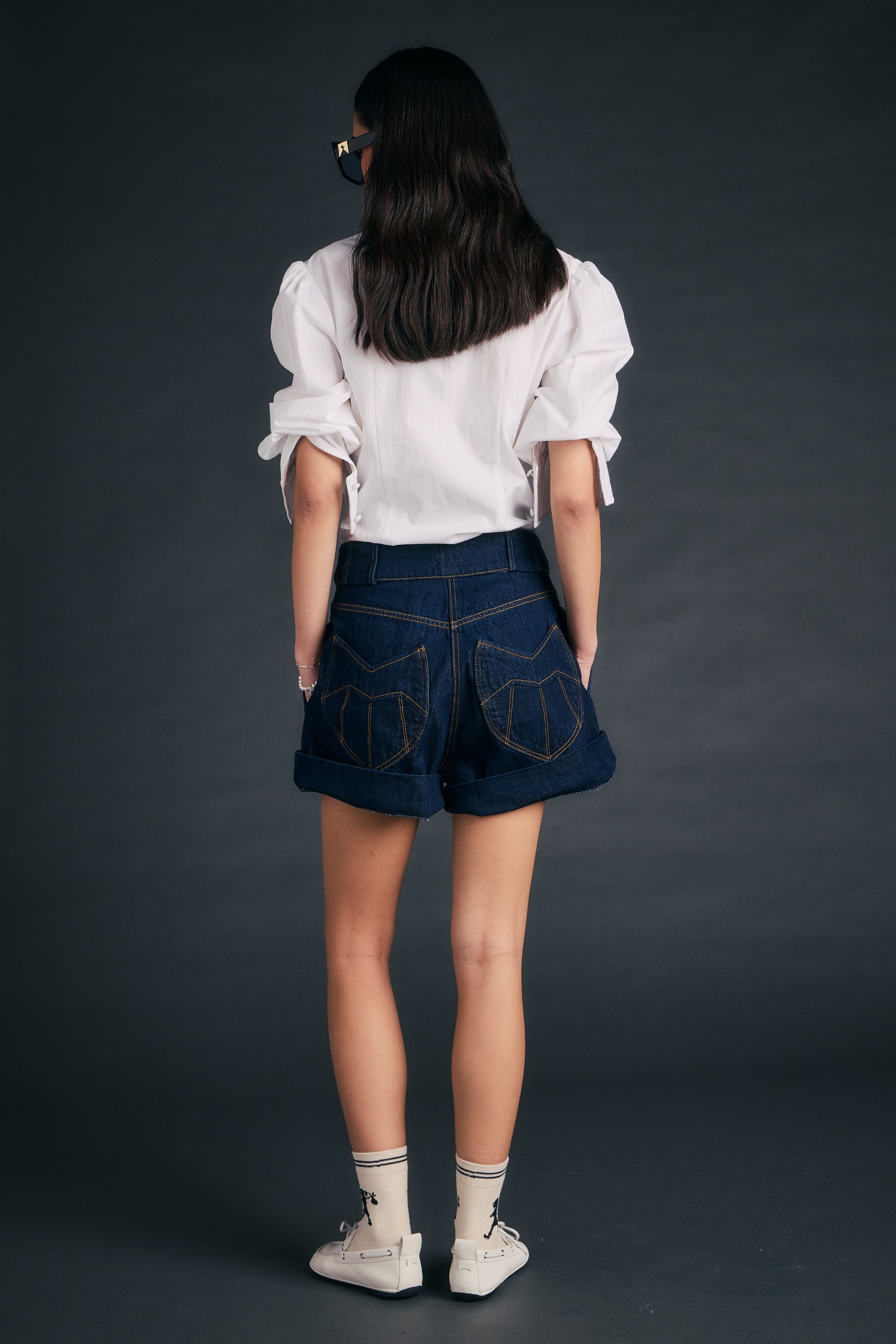 Karen Walker Starboard Shorts Indigo denim donna