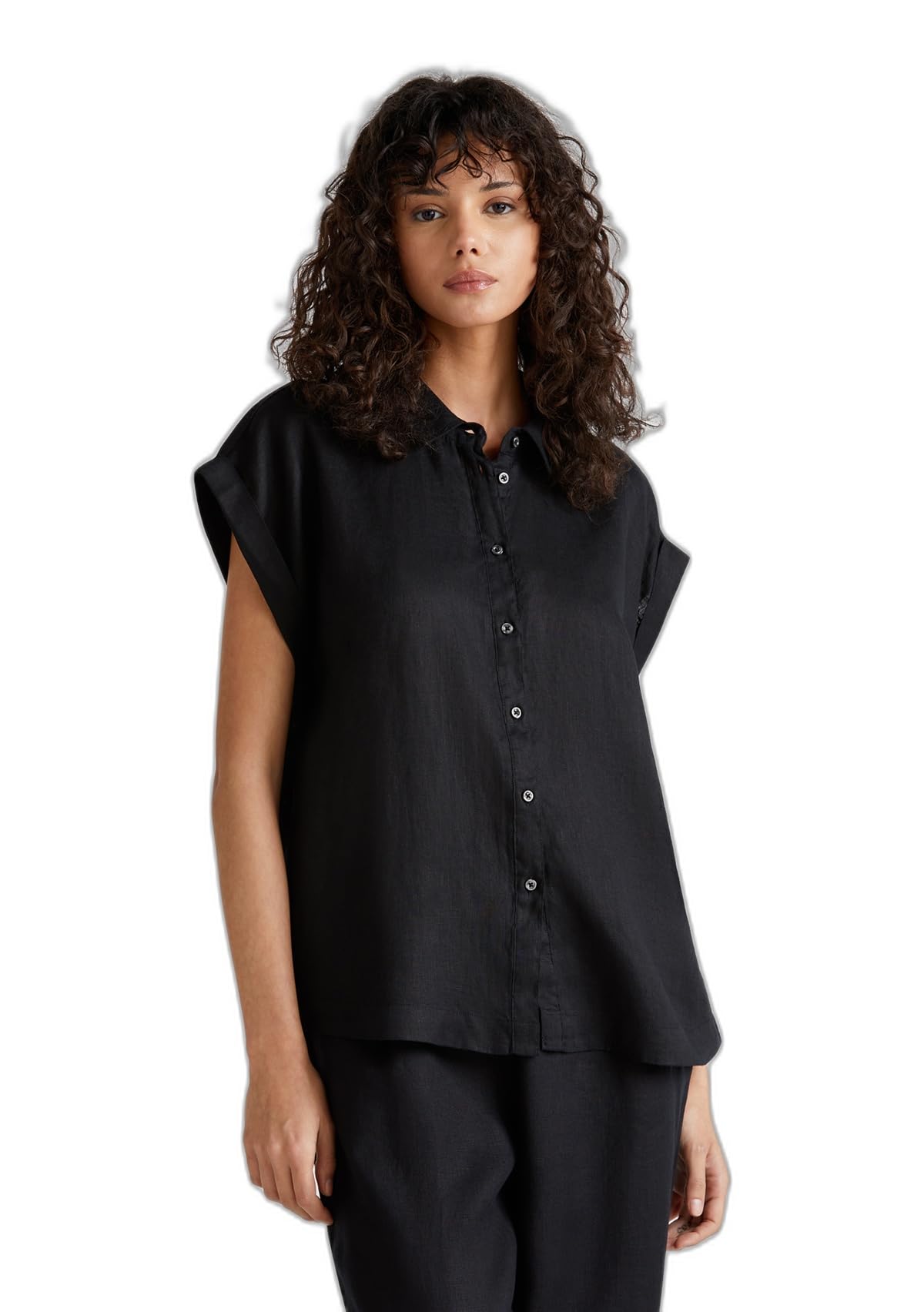 Benetton 5bmldq06v camicetta donna lino boxy Bianco