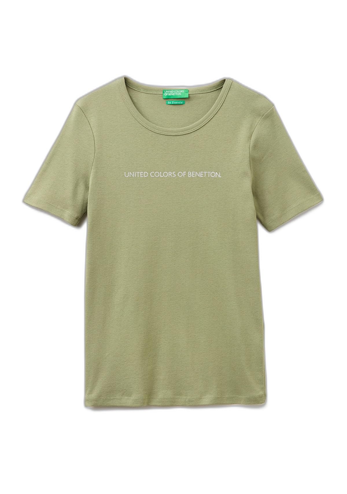 Benetton 3GA8E16A2 T-Shirt Donna Verde Glitter
