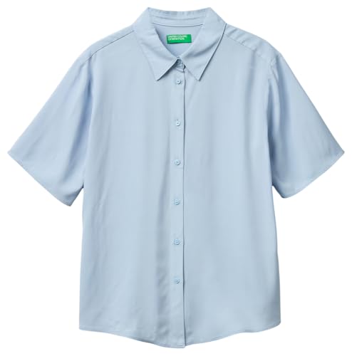 Benetton 5WPWDQ0B1 Camicia Blu Viscosa Regular