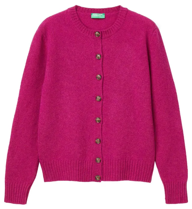 Benetton Maglieria 103ME500L Cardigan Donna Viola Tinta Unita