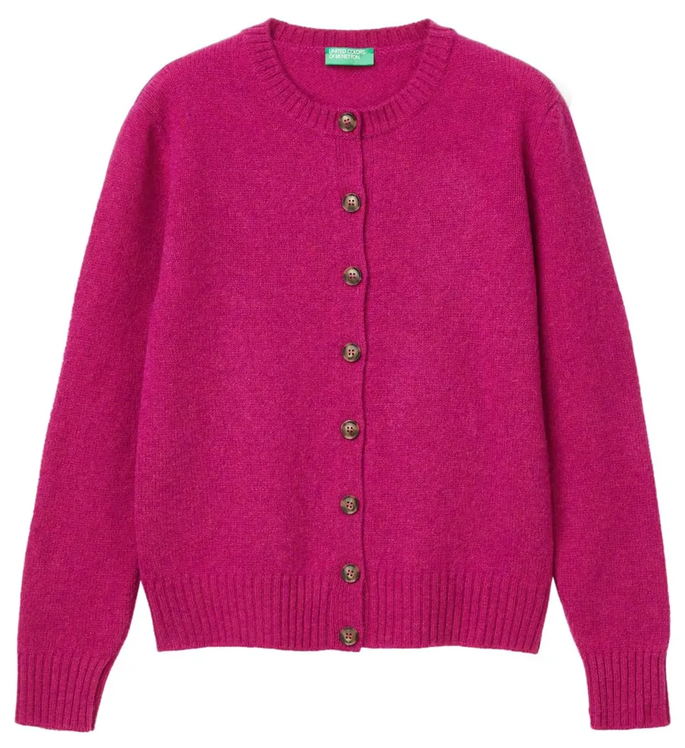 Benetton Maglieria 103ME500L Cardigan Donna Viola Tinta Unita