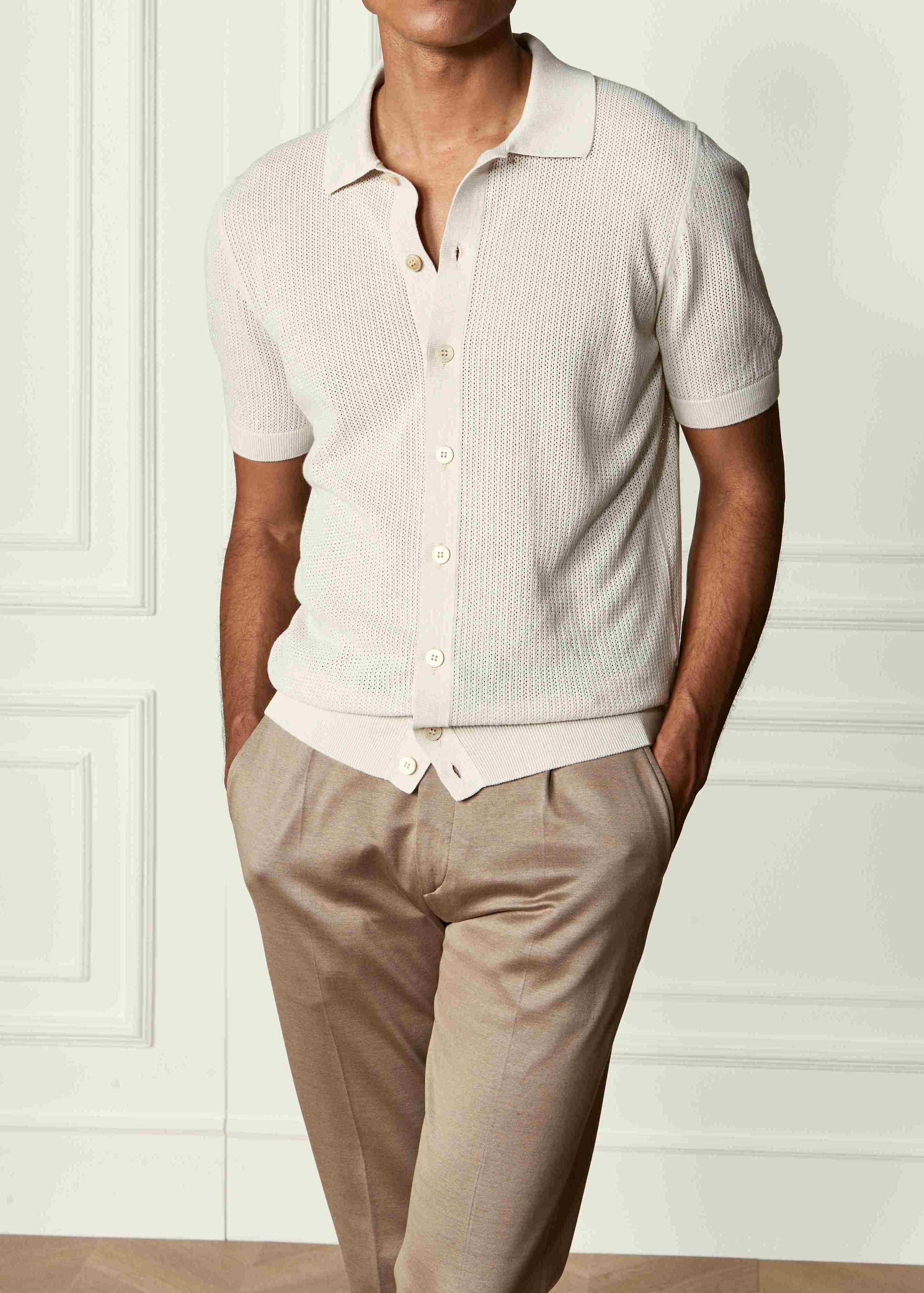 Gran Sasso 57180 20611 Camicia Uomo Panna Cotone Traforato