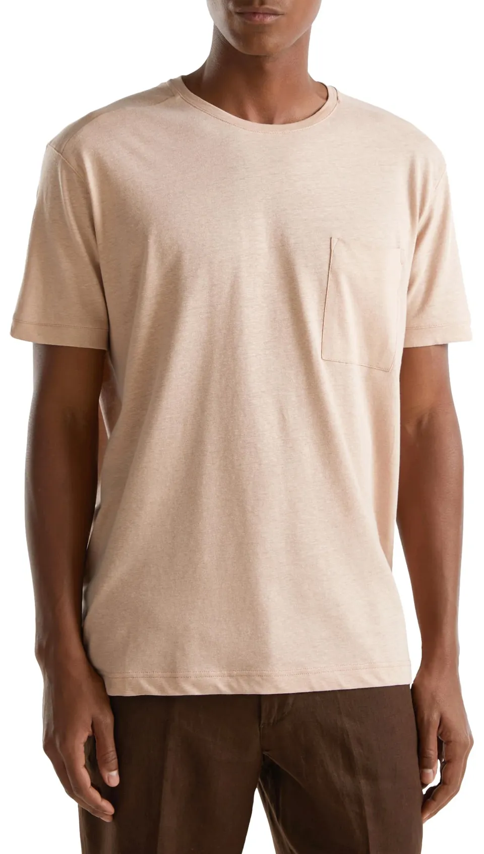 Benetton T-Shirt Uomo Cotone Cipria Scuro XS